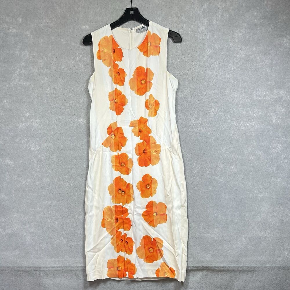 SportMax Dress Womens Size Small Orange Floral Print Midi Dress Sleeveless Italy